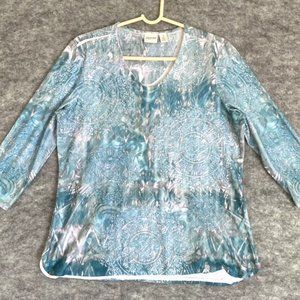 Chicos Zynergy Womens Top Size 1 Medium Green Embellished 3/4 Sleeve Stretch